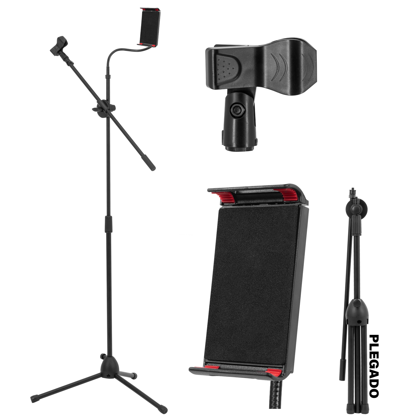 Soporte para Micrófono y Tablet con Altura y Ángulo Ajustables, Atril Profesional Karaoke con Soporte para Ipad, se Adapta a Dispositivos de 20cm