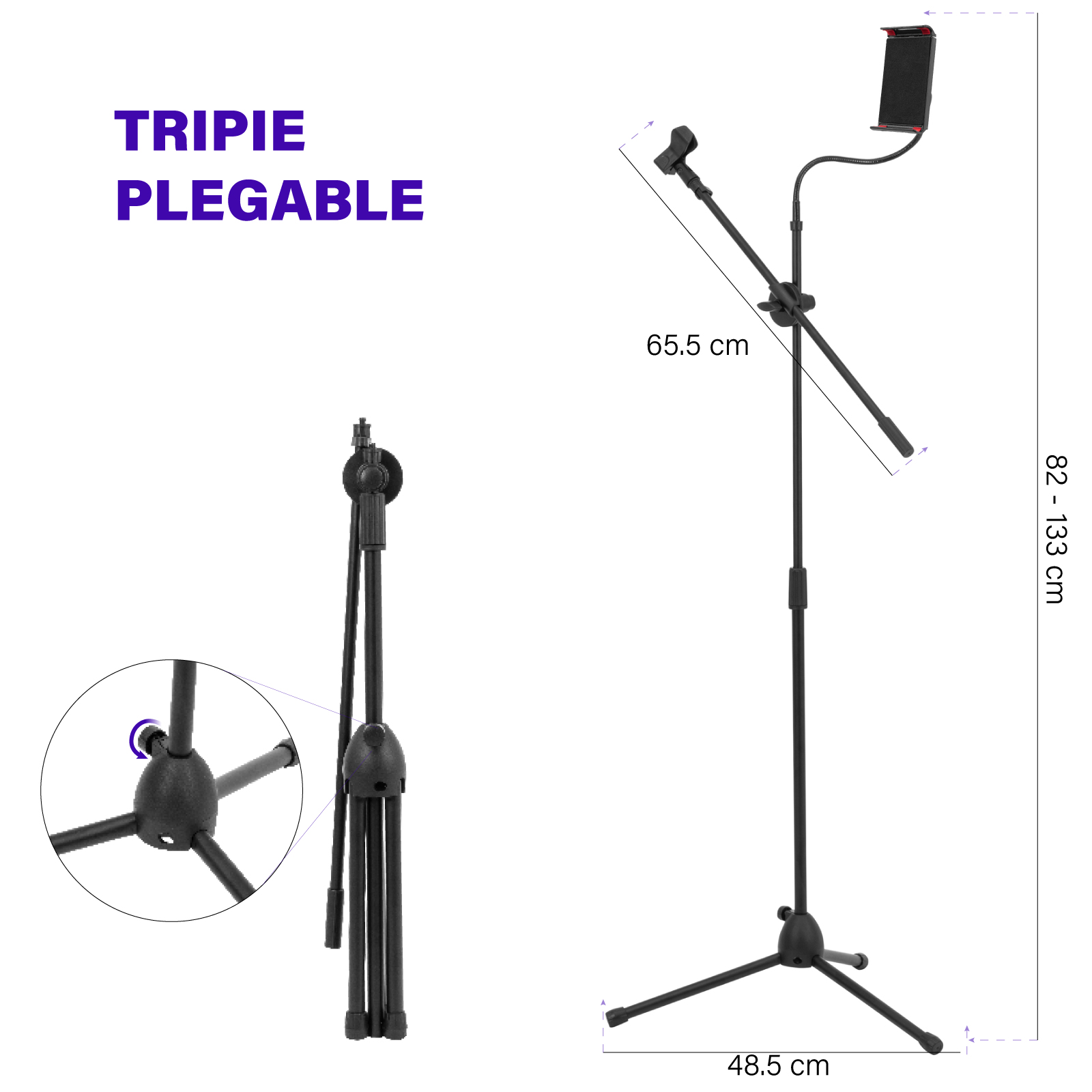 Soporte para Micrófono y Tablet con Altura y Ángulo Ajustables, Atril Profesional Karaoke con Soporte para Ipad, se Adapta a Dispositivos de 20cm