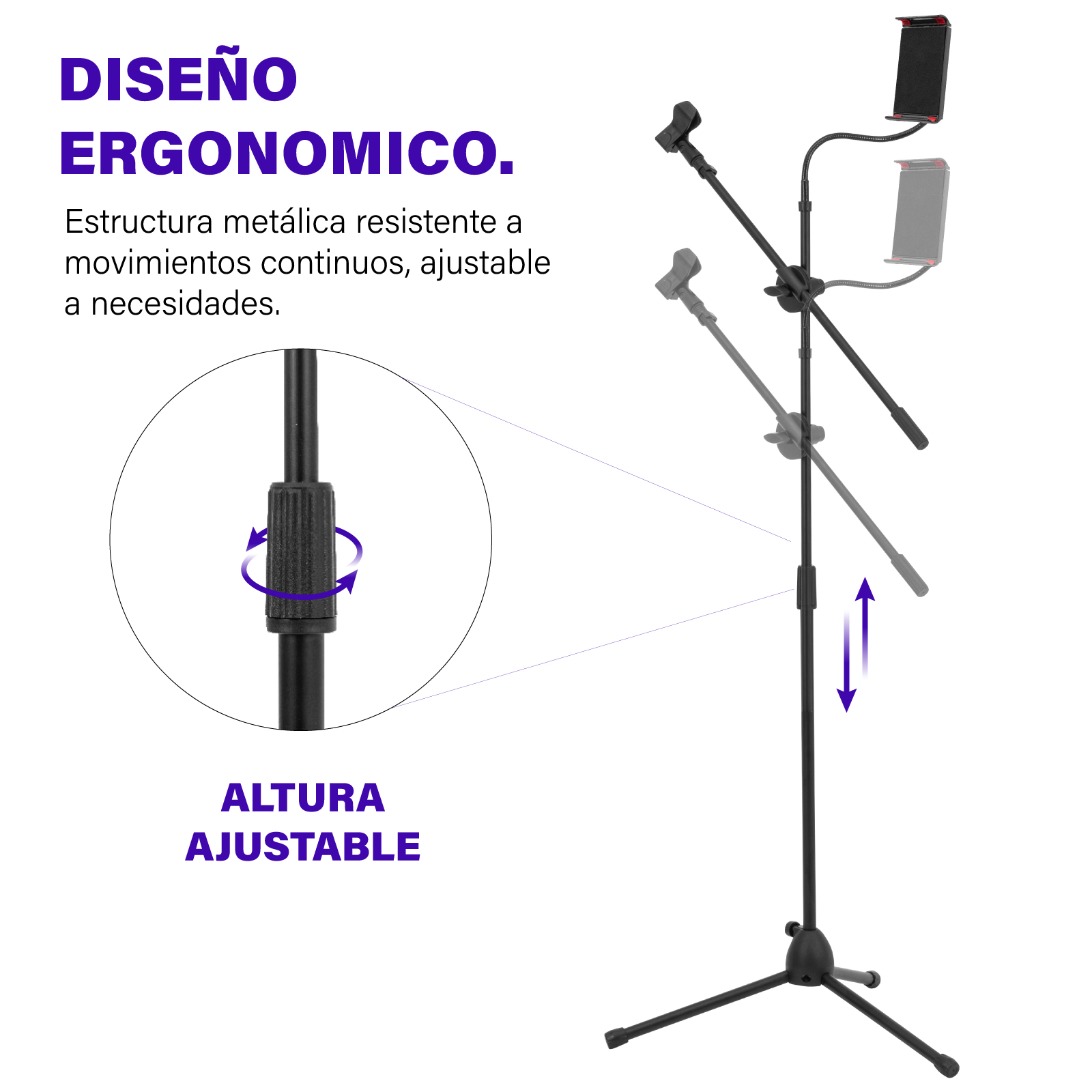 Soporte para Micrófono y Tablet con Altura y Ángulo Ajustables, Atril Profesional Karaoke con Soporte para Ipad, se Adapta a Dispositivos de 20cm