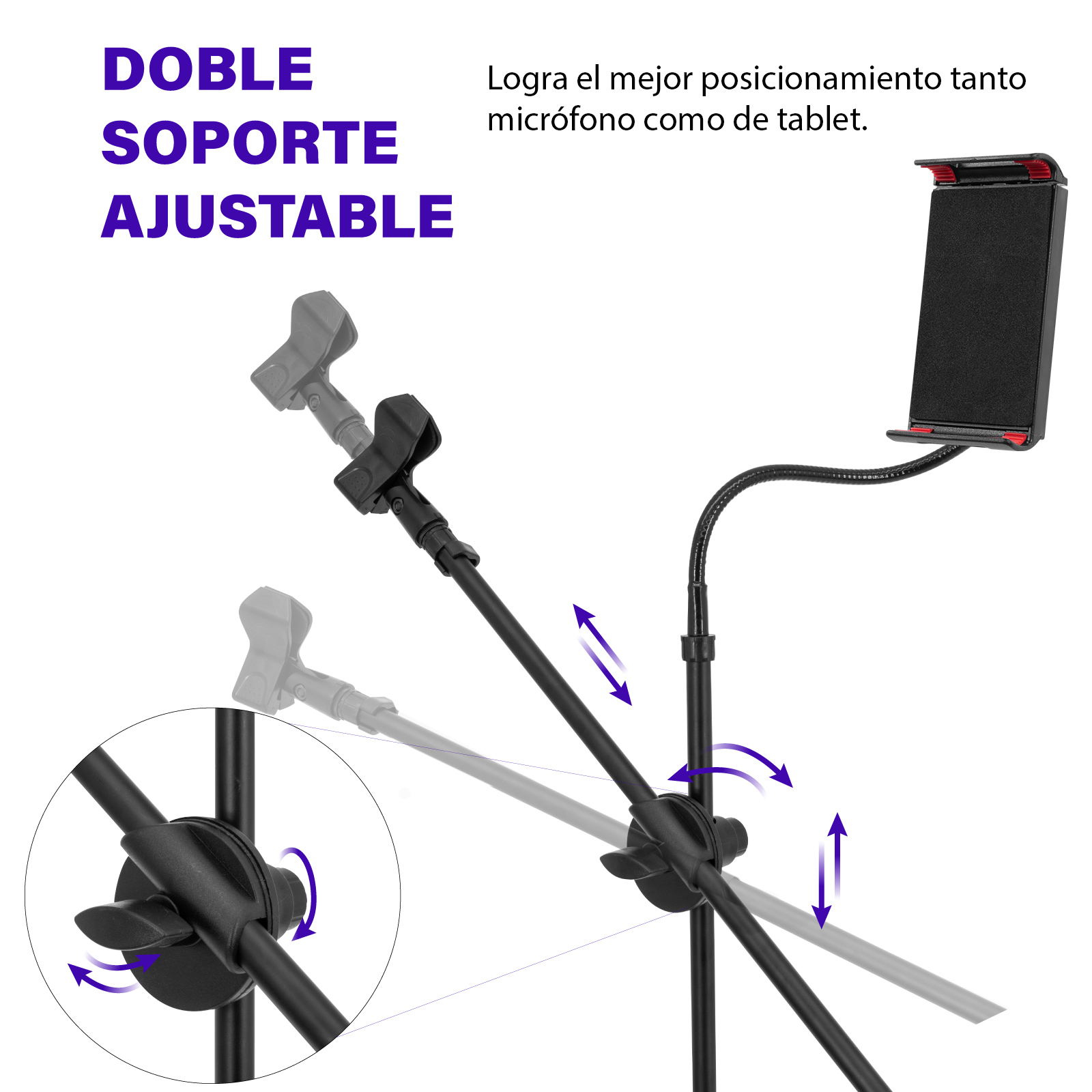 Soporte para Micrófono y Tablet con Altura y Ángulo Ajustables, Atril Profesional Karaoke con Soporte para Ipad, se Adapta a Dispositivos de 20cm