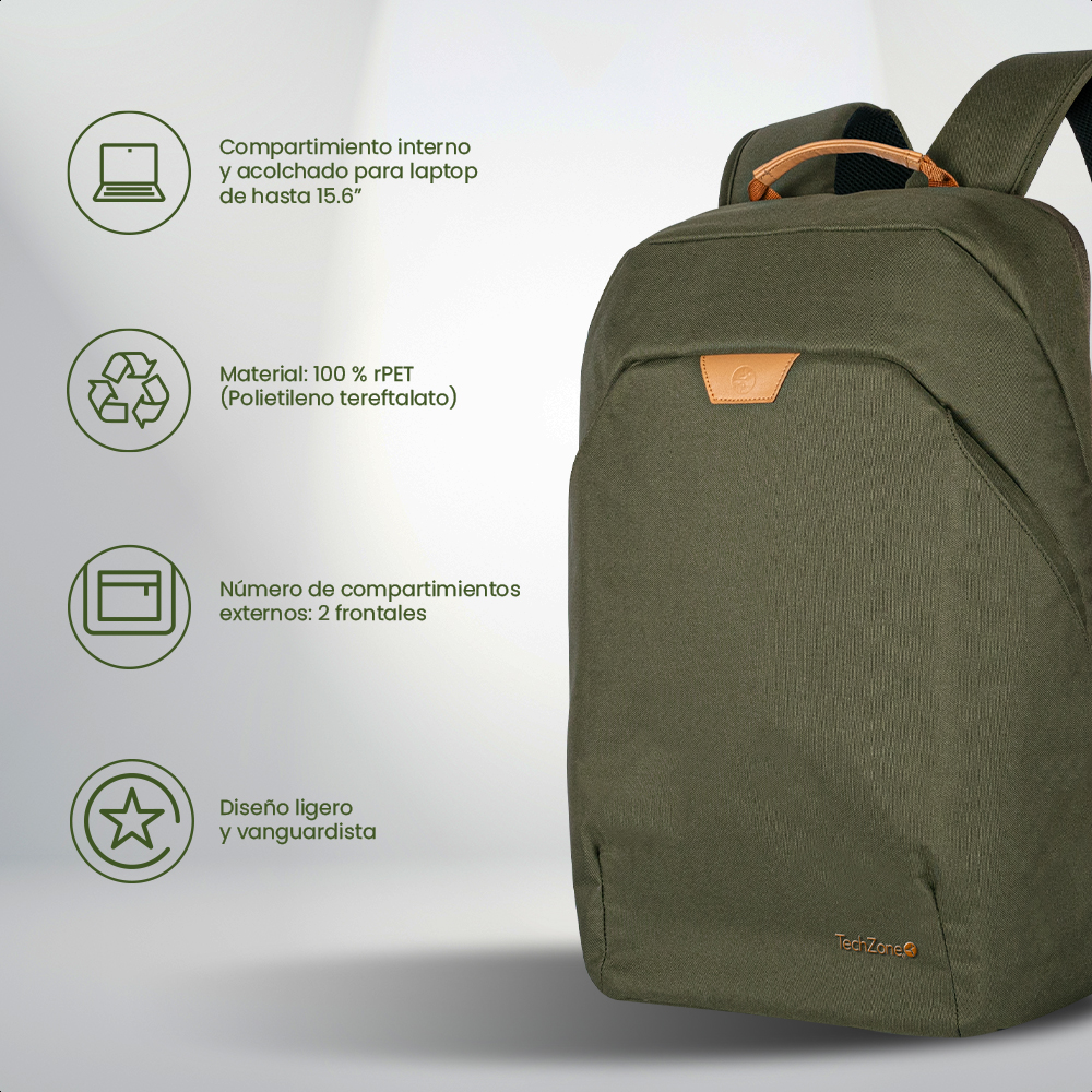 BACKPACK TECHZONE PORTA LAPTOP PET RECICLADO ECO HERO GREEN