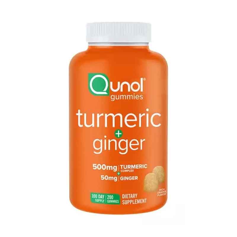 Curcuma 500mg + Jengibre 50mg Qunol 200 gomitas sabor naranja ayuda al
