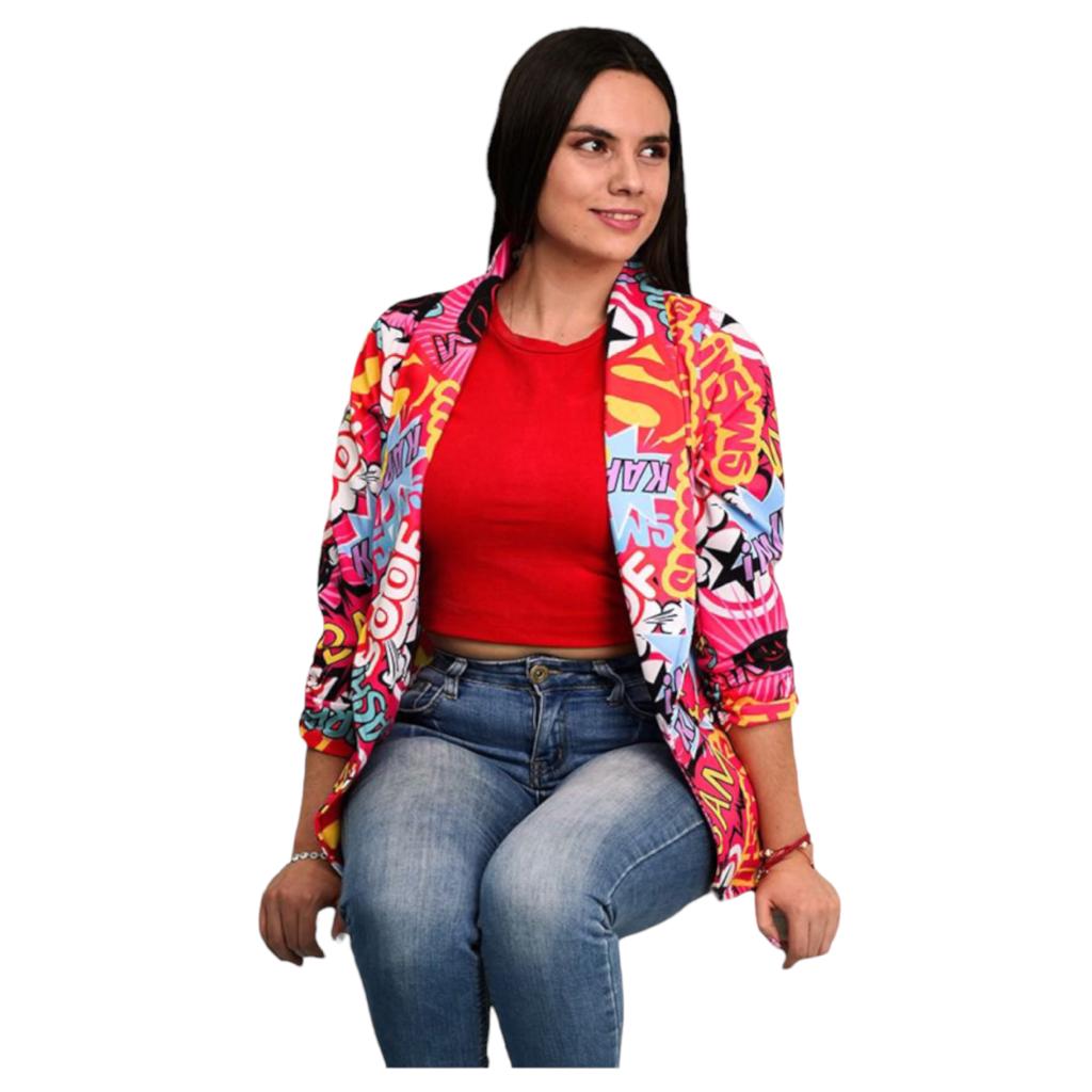 Cárdigan Saco Ensamble De Mujer Modelo Letras Tecno Crepe