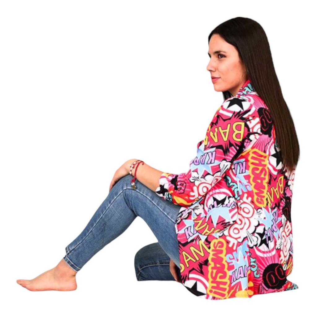 Cárdigan Saco Ensamble De Mujer Modelo Letras Tecno Crepe