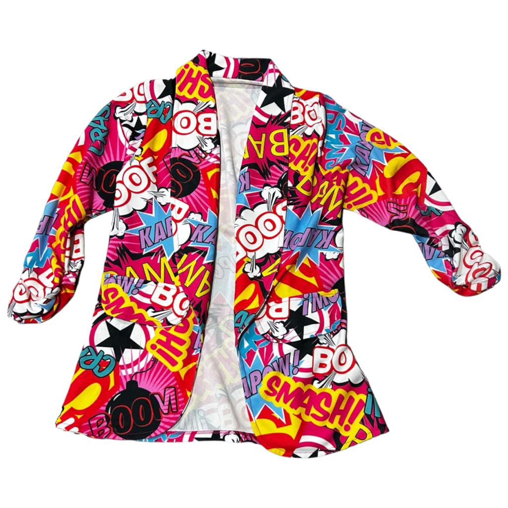 Cárdigan Saco Ensamble De Mujer Modelo Letras Tecno Crepe