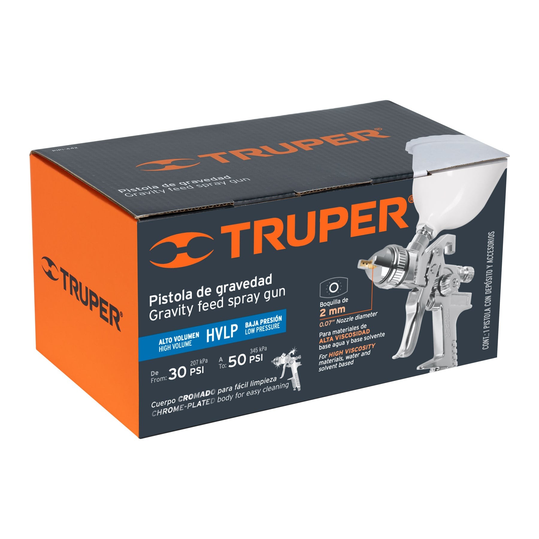 PISTOLA P/PINTAR GRAVEDAD HVLP VASO PLÁSTICO, 2 MM, TRUPER 12131