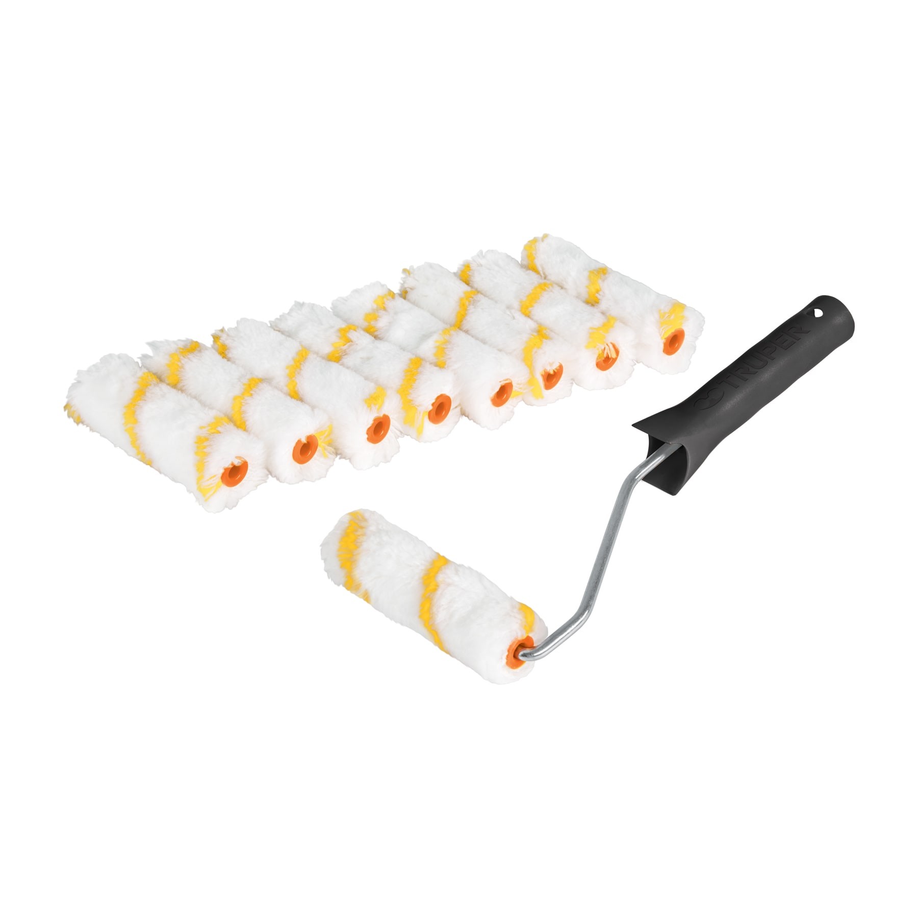 KIT DE MANERAL Y 9 MINI RODILLOS DE 4" DE POLIÉSTER, TRUPER 12132