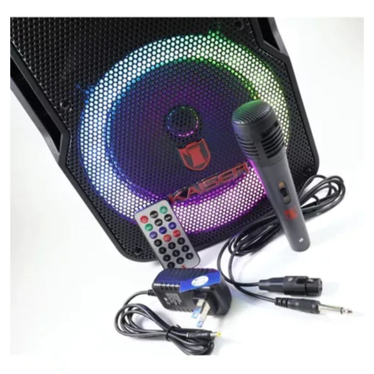 KAISER Baffle Recargable 8" Perillas para Ecualizar Microfono Alambrico Control Remoto y Adaptador