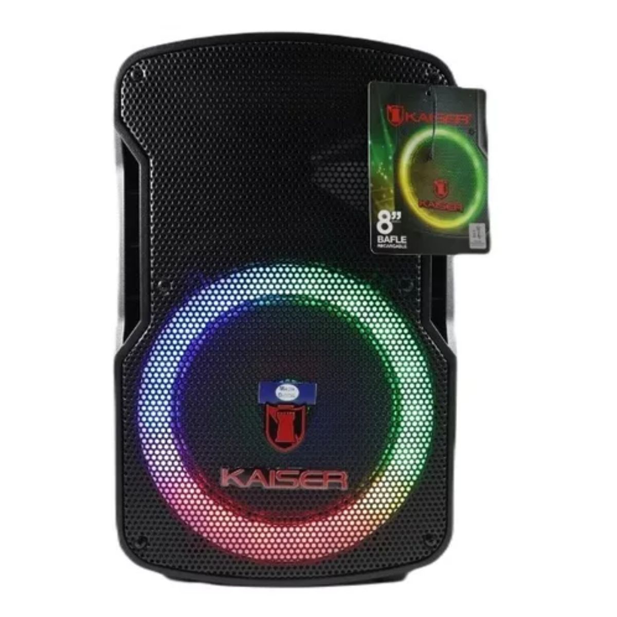 KAISER Baffle Recargable 8" Perillas para Ecualizar Microfono Alambrico Control Remoto y Adaptador