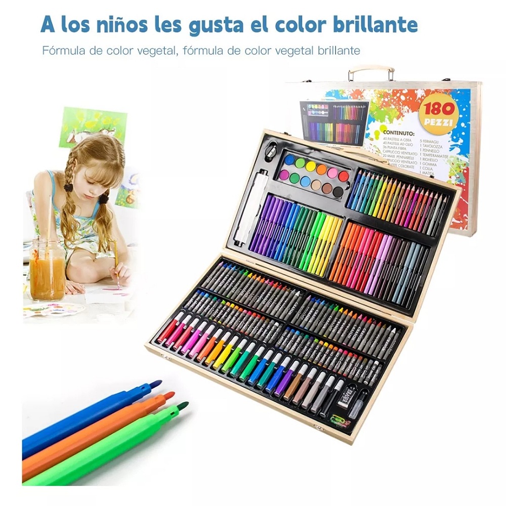 Kit De Lápices De Dibujo Marcadores Plumones Punta 180 Pcs