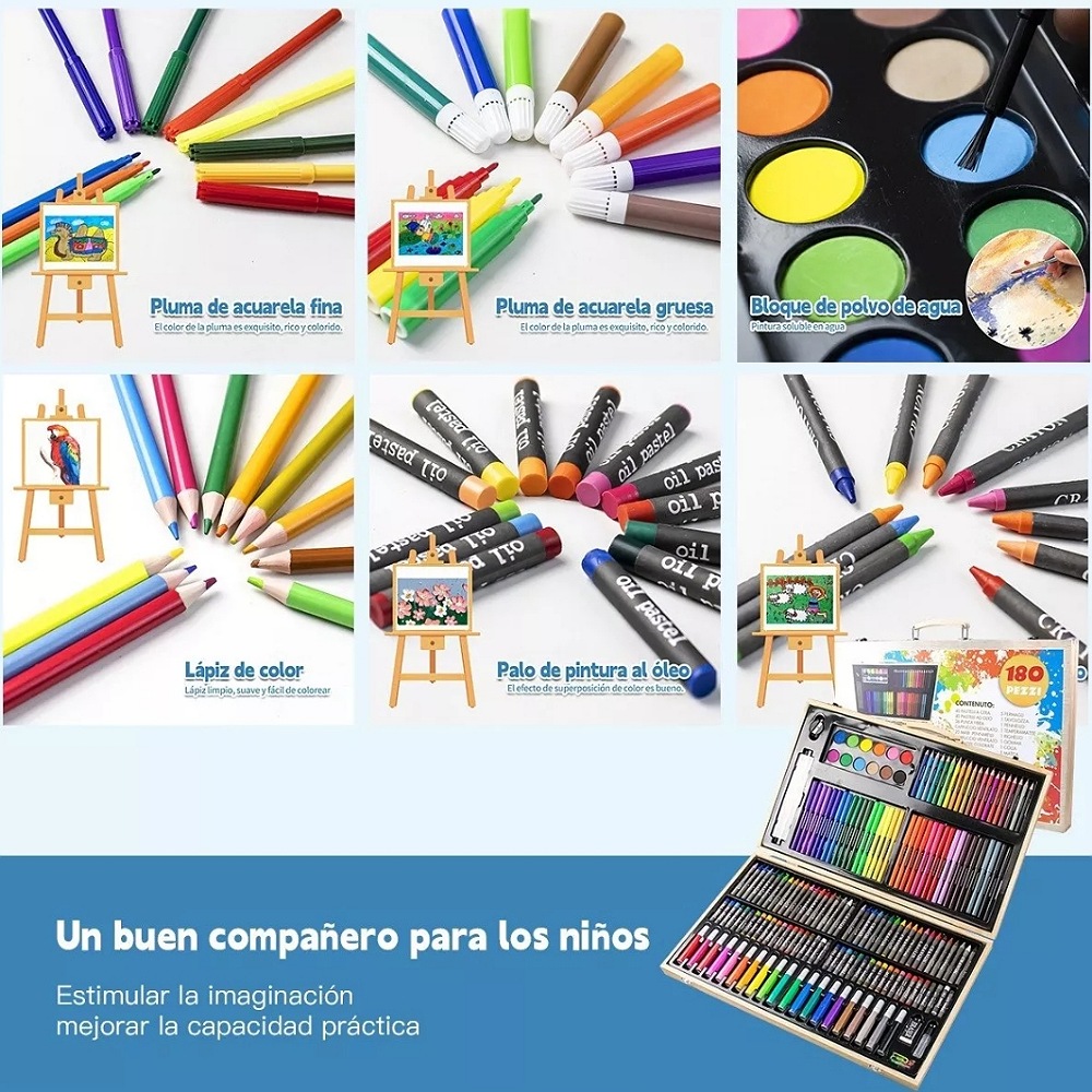 Kit De Lápices De Dibujo Marcadores Plumones Punta 180 Pcs