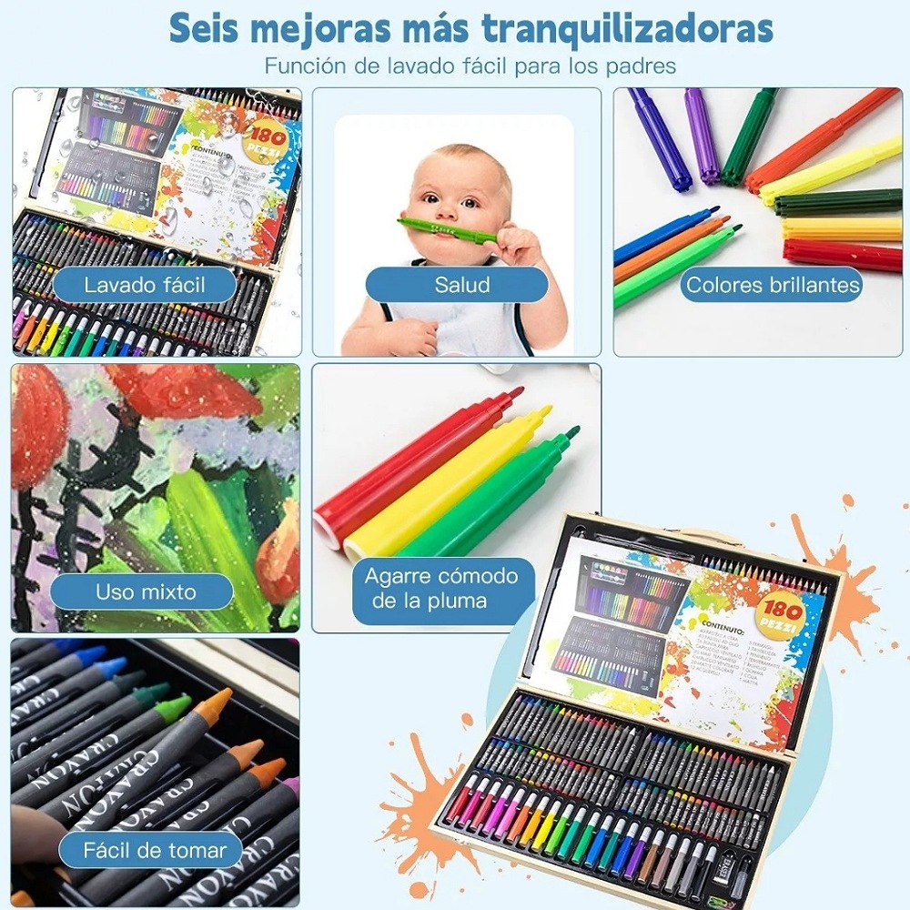 Kit De Lápices De Dibujo Marcadores Plumones Punta 180 Pcs
