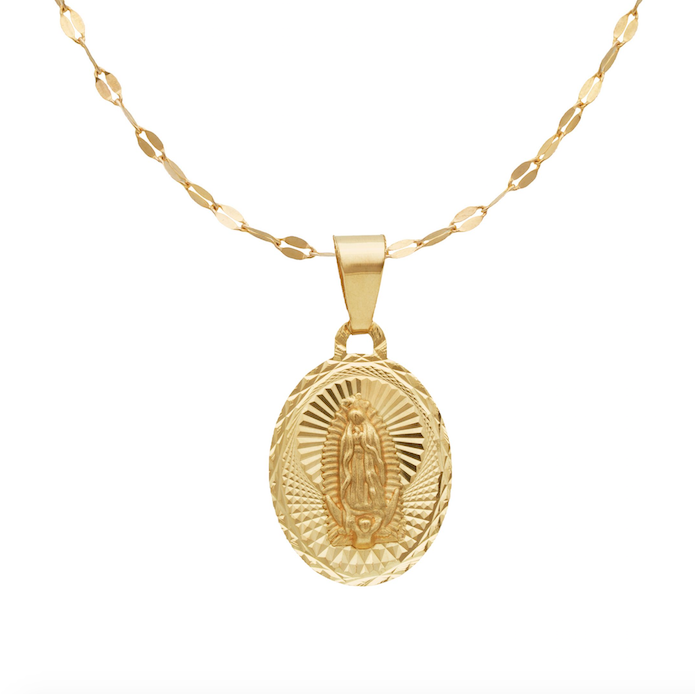 Medalla Virgen de Guadalupe con Cadena Para Bautizo/Primera Comunión Oro 10 Kilates. Oro Fino Joyería.