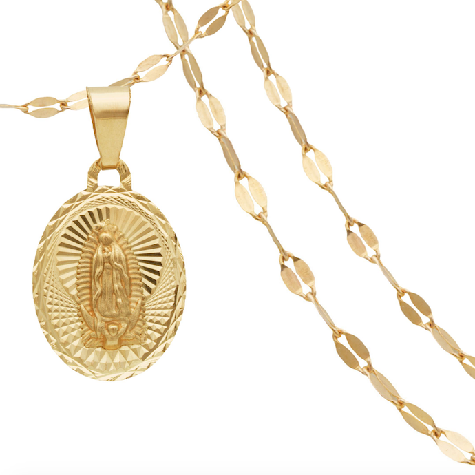 Medalla Virgen de Guadalupe con Cadena Para Bautizo/Primera Comunión Oro 10 Kilates. Oro Fino Joyería.