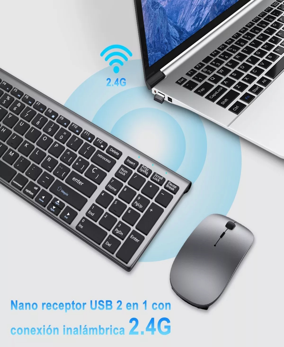 Kit Teclado Y Mouse Inalambrico Español Portátil Por Laptop