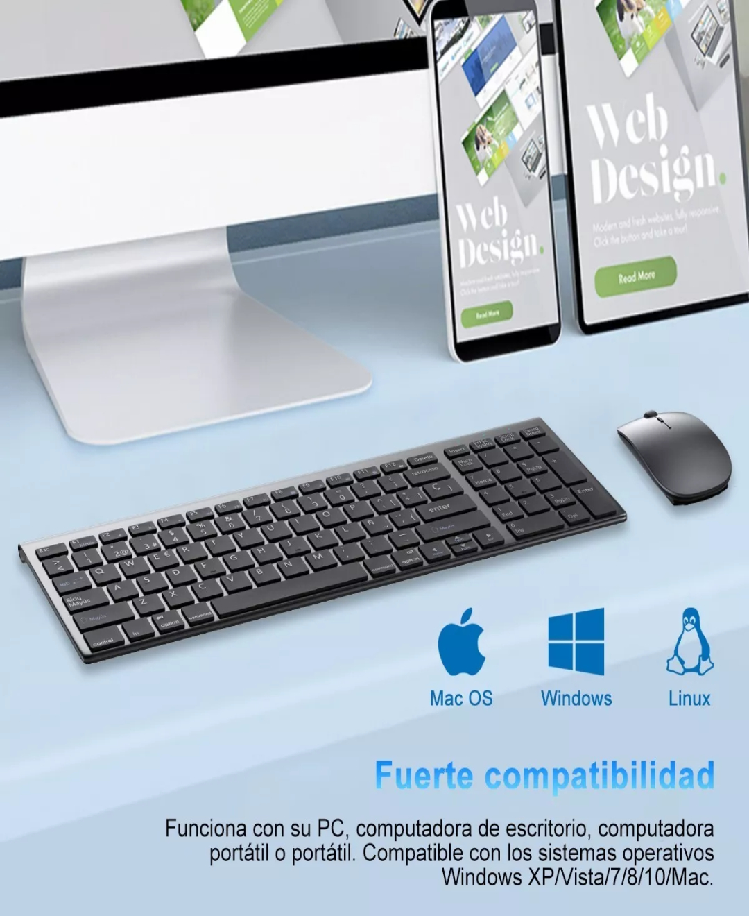 Kit Teclado Y Mouse Inalambrico Español Portátil Por Laptop