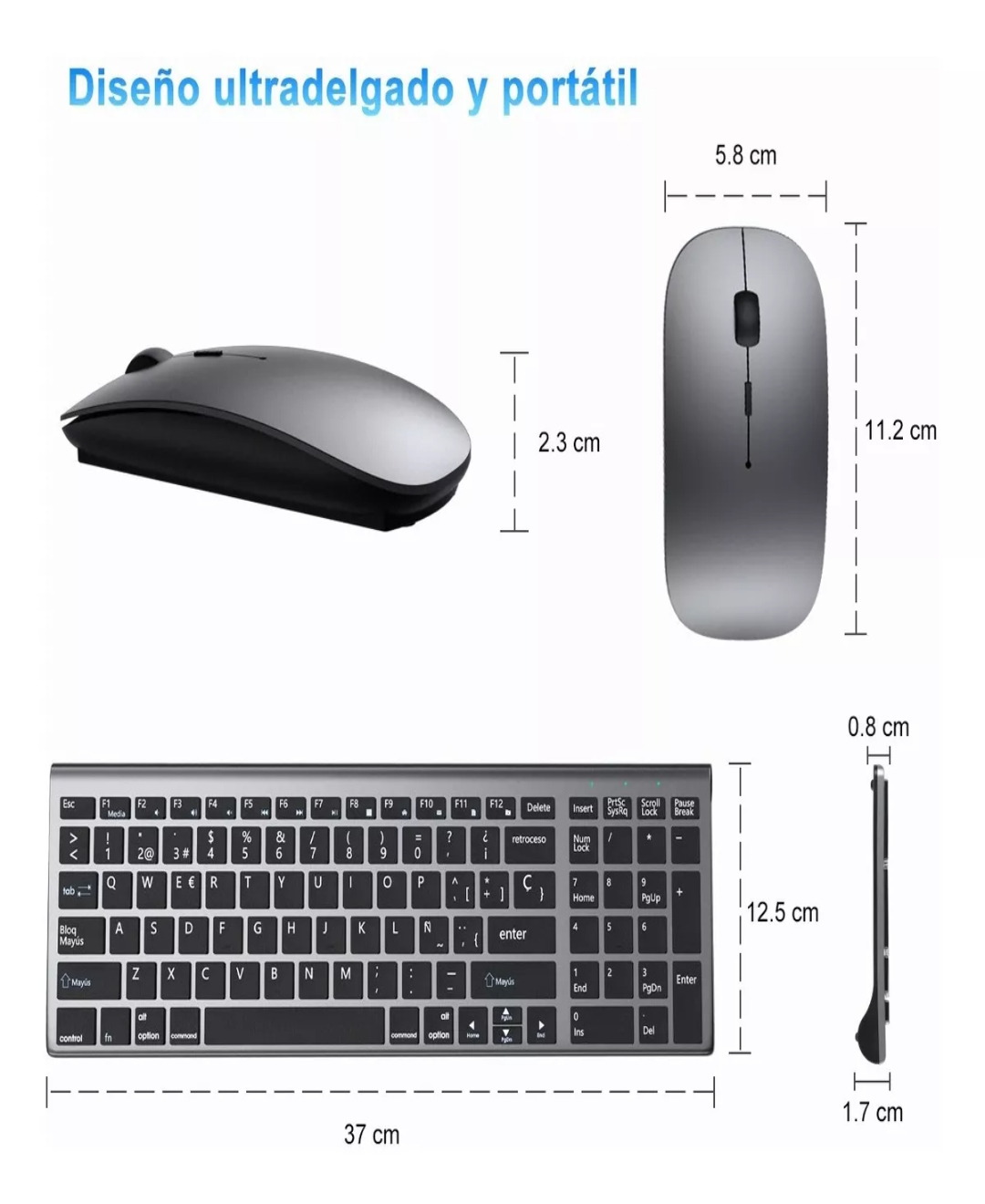 Kit Teclado Y Mouse Inalambrico Español Portátil Por Laptop