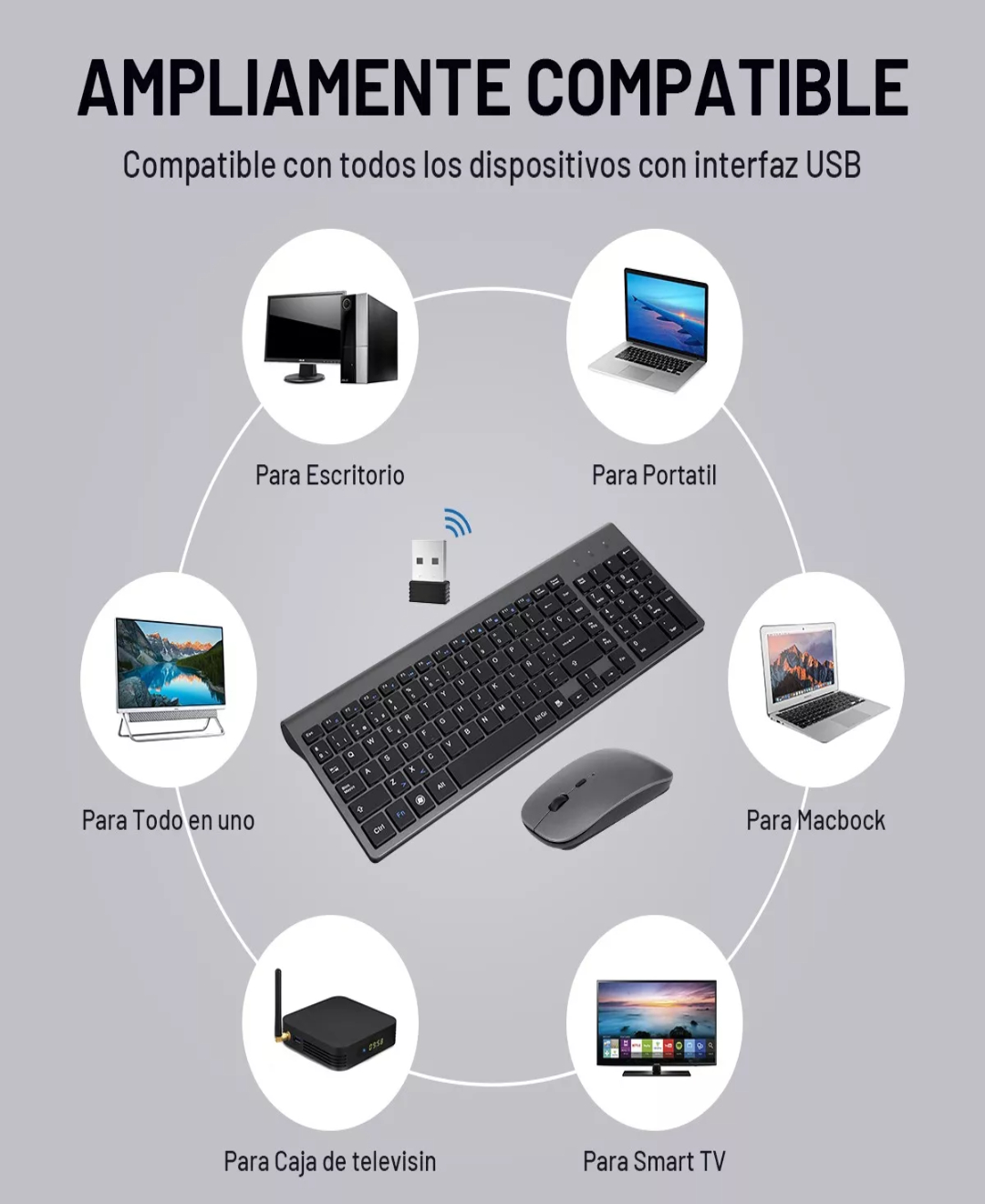 Kit Teclado Y Mouse Inalambrico Español Laptop Pc + Bateria