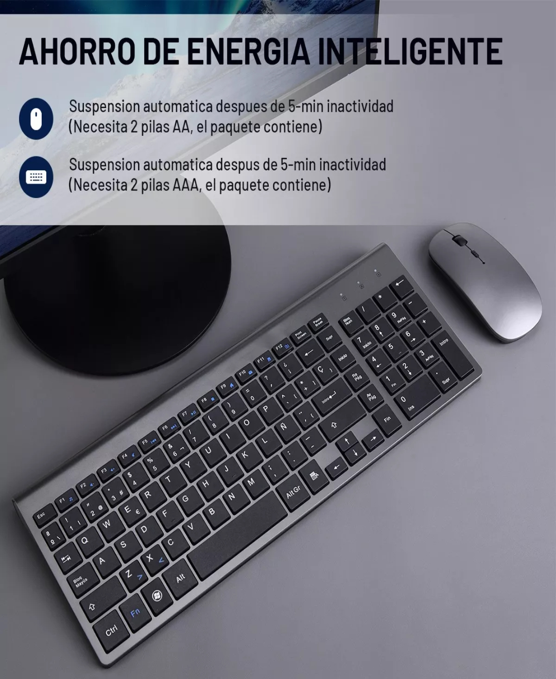 Kit Teclado Y Mouse Inalambrico Español Laptop Pc + Bateria