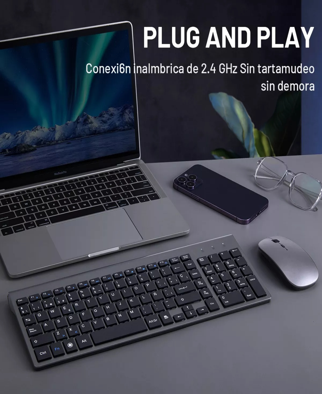 Kit Teclado Y Mouse Inalambrico Español Laptop Pc + Bateria