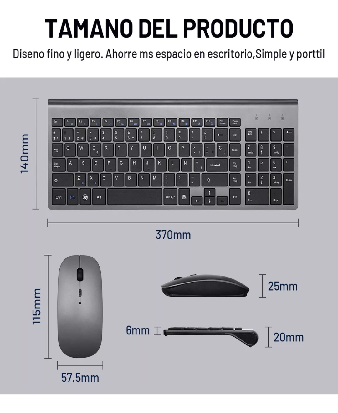Kit Teclado Y Mouse Inalambrico Español Laptop Pc + Bateria