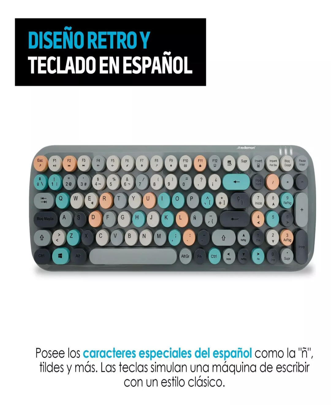 Kit Teclado Y Mouse Inalambrico Retro Vintage Usb Redlemon Color del teclado Rosa