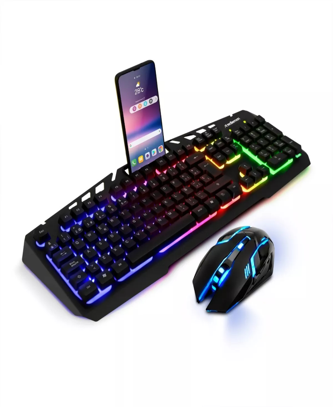 Kit Mouse Y Teclado Gamer Luz Led Español Windows Redlemon Color del teclado Negro