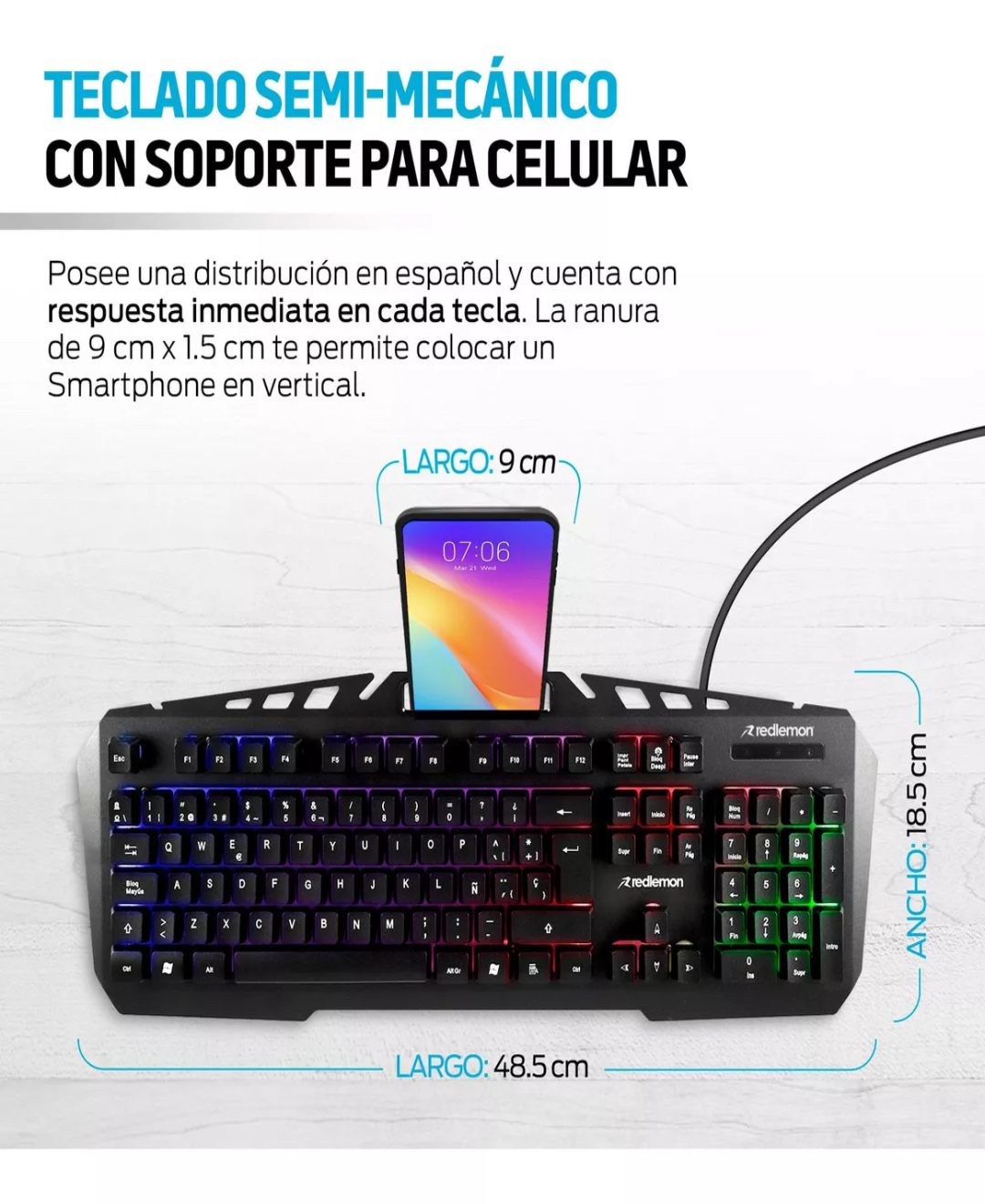 Kit Mouse Y Teclado Gamer Luz Led Español Windows Redlemon Color del teclado Negro