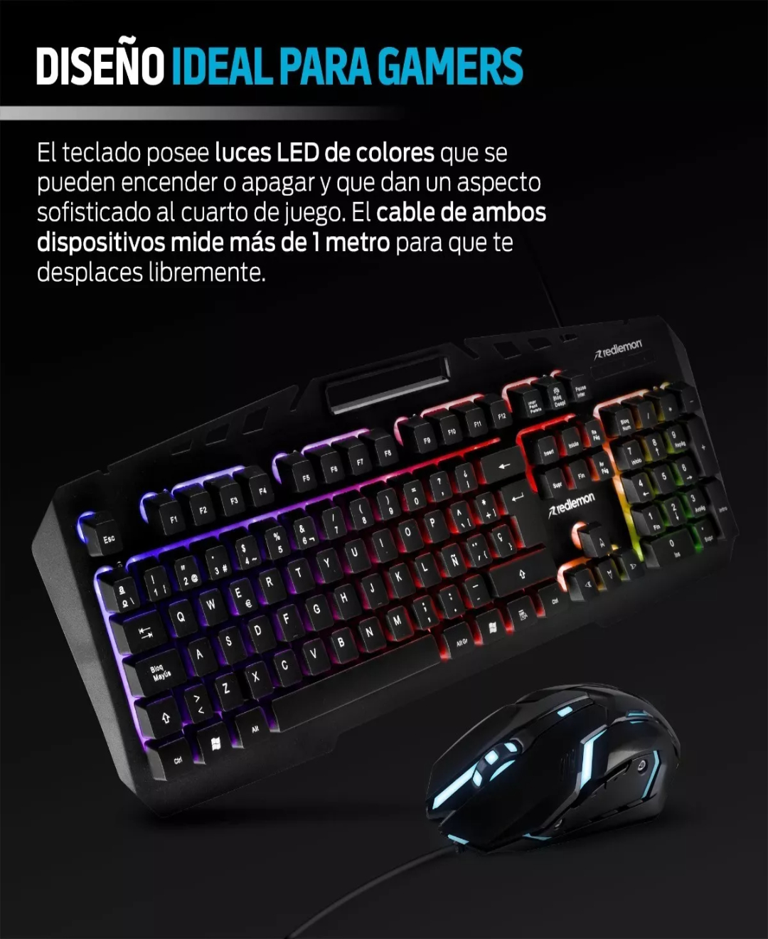 Mouse y Teclado Gamer con Luces RGB para PC Notebook De Membrana