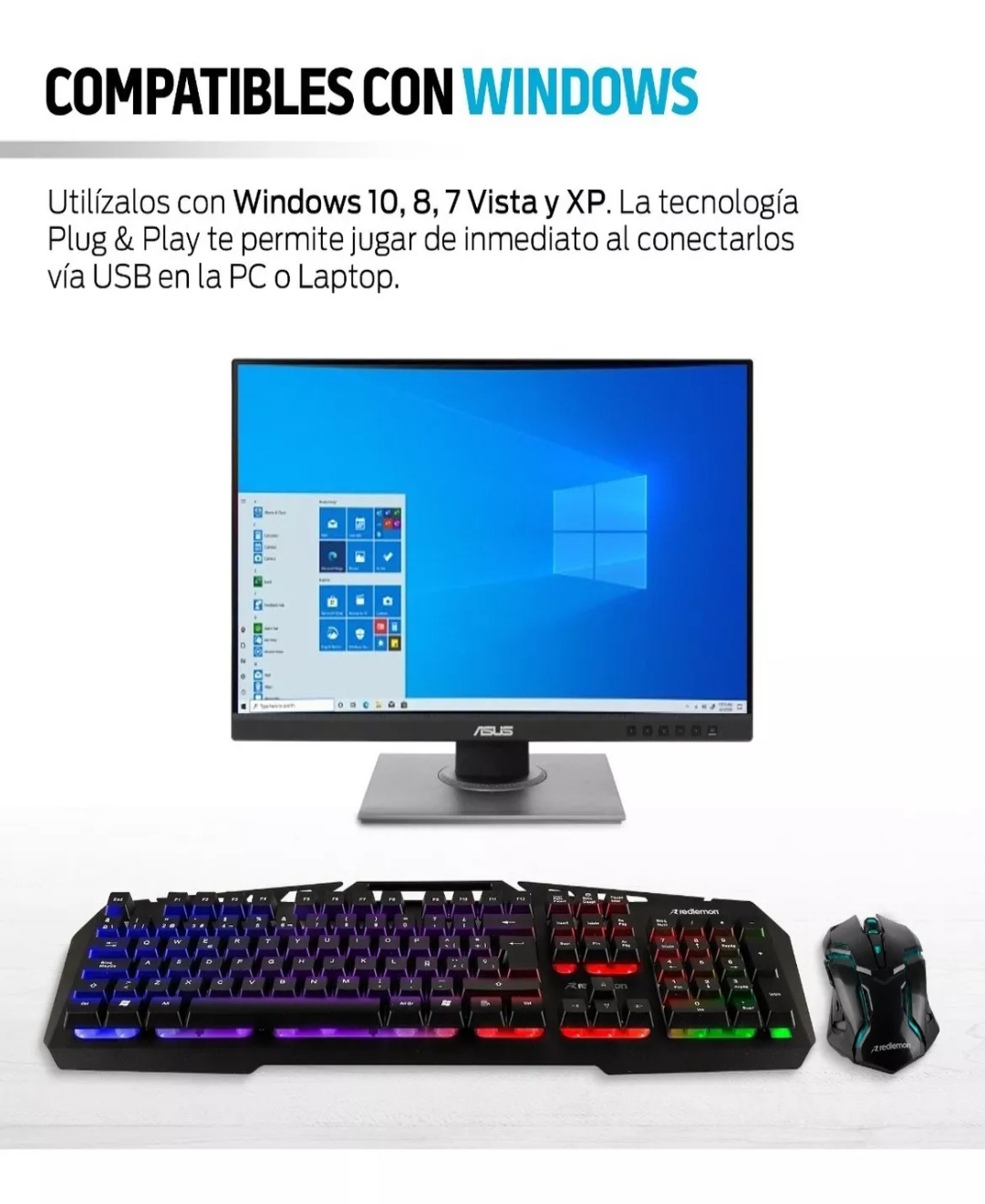 Kit Mouse Y Teclado Gamer Luz Led Español Windows Redlemon Color del teclado Negro
