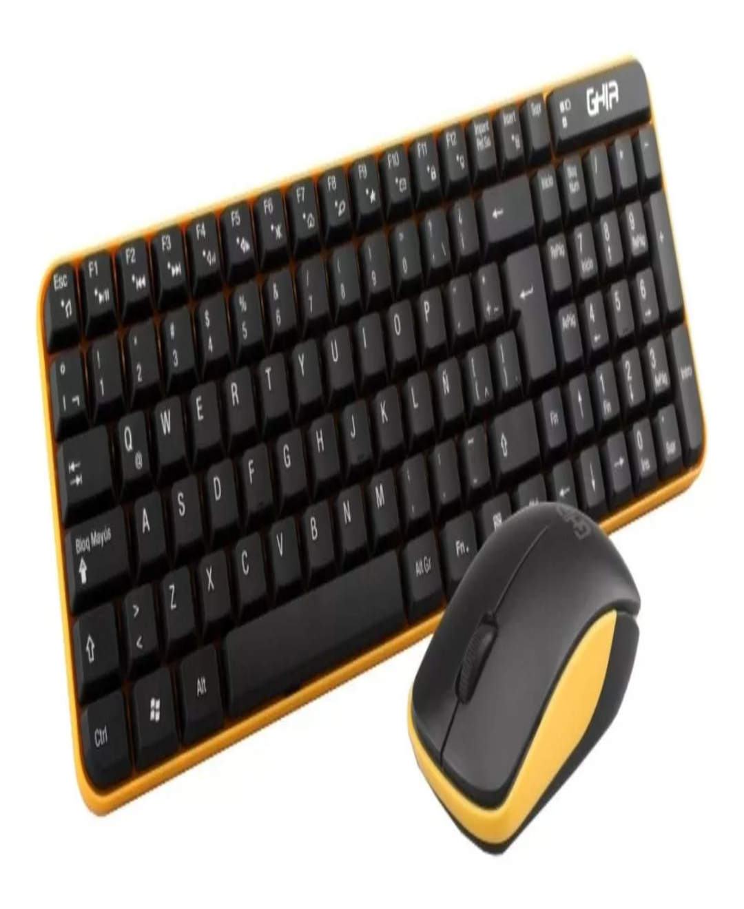 Kit de teclado y mouse inalámbrico Ghia GT4000 Español de color negro y amarillo