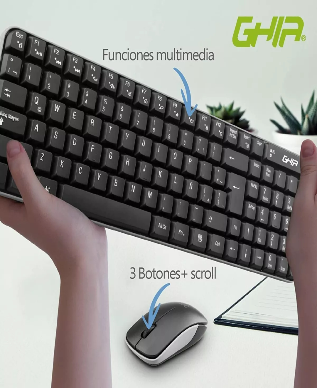 Kit de teclado y mouse inalámbrico Ghia GT4000 Español de color negro y amarillo