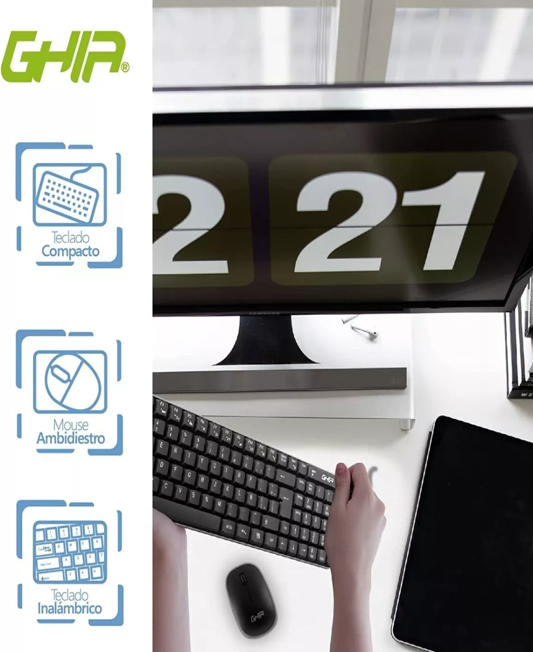 Kit de teclado y mouse inalámbrico Ghia GT4000 Español de color negro y amarillo