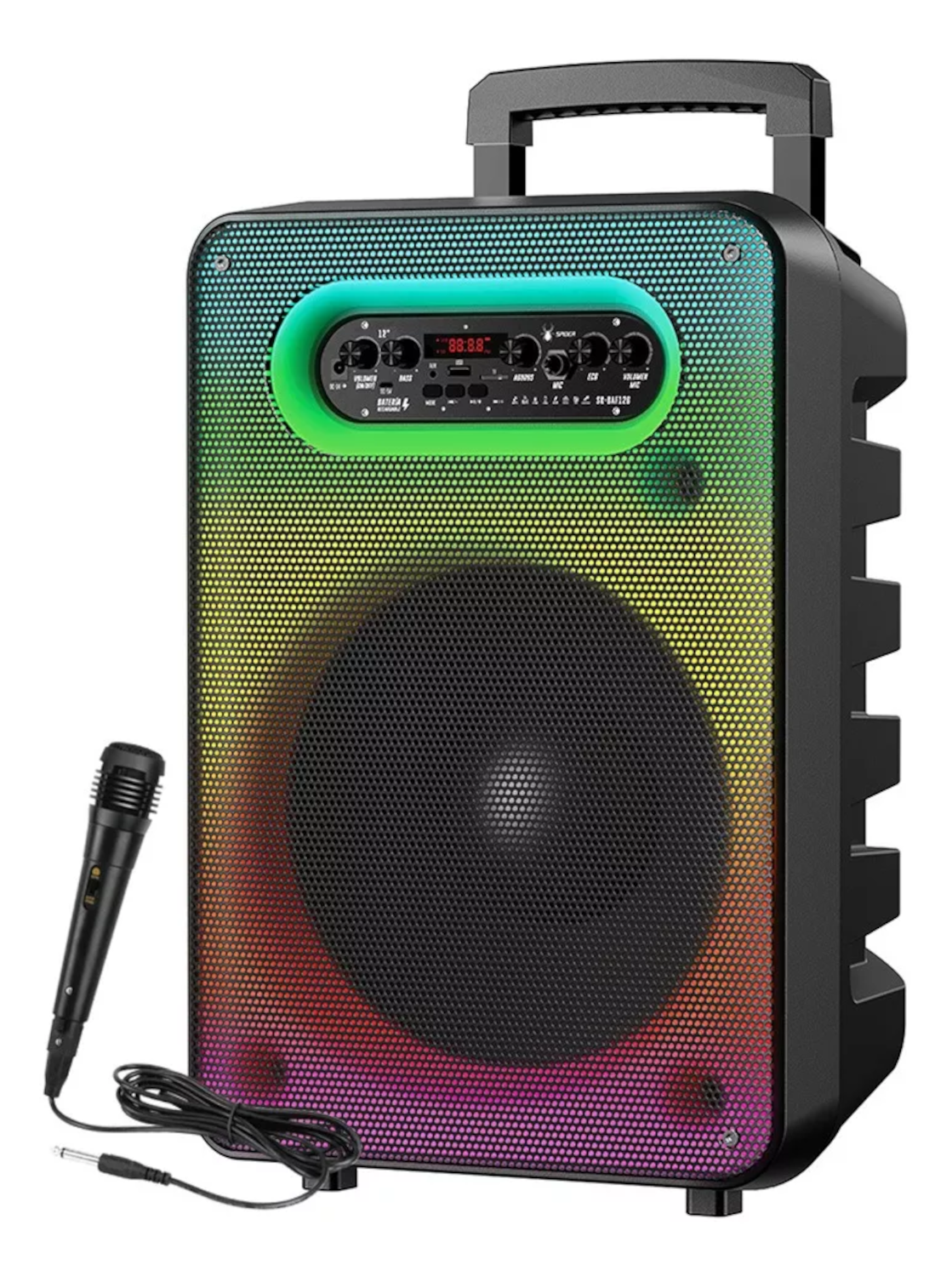 BOCINA AMPLIFICADA 12" DE 20,000WATTS CON BLUETOOTH Y LUCES LED