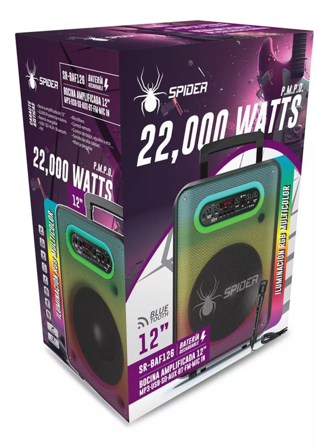 BOCINA AMPLIFICADA 12" DE 20,000WATTS CON BLUETOOTH Y LUCES LED