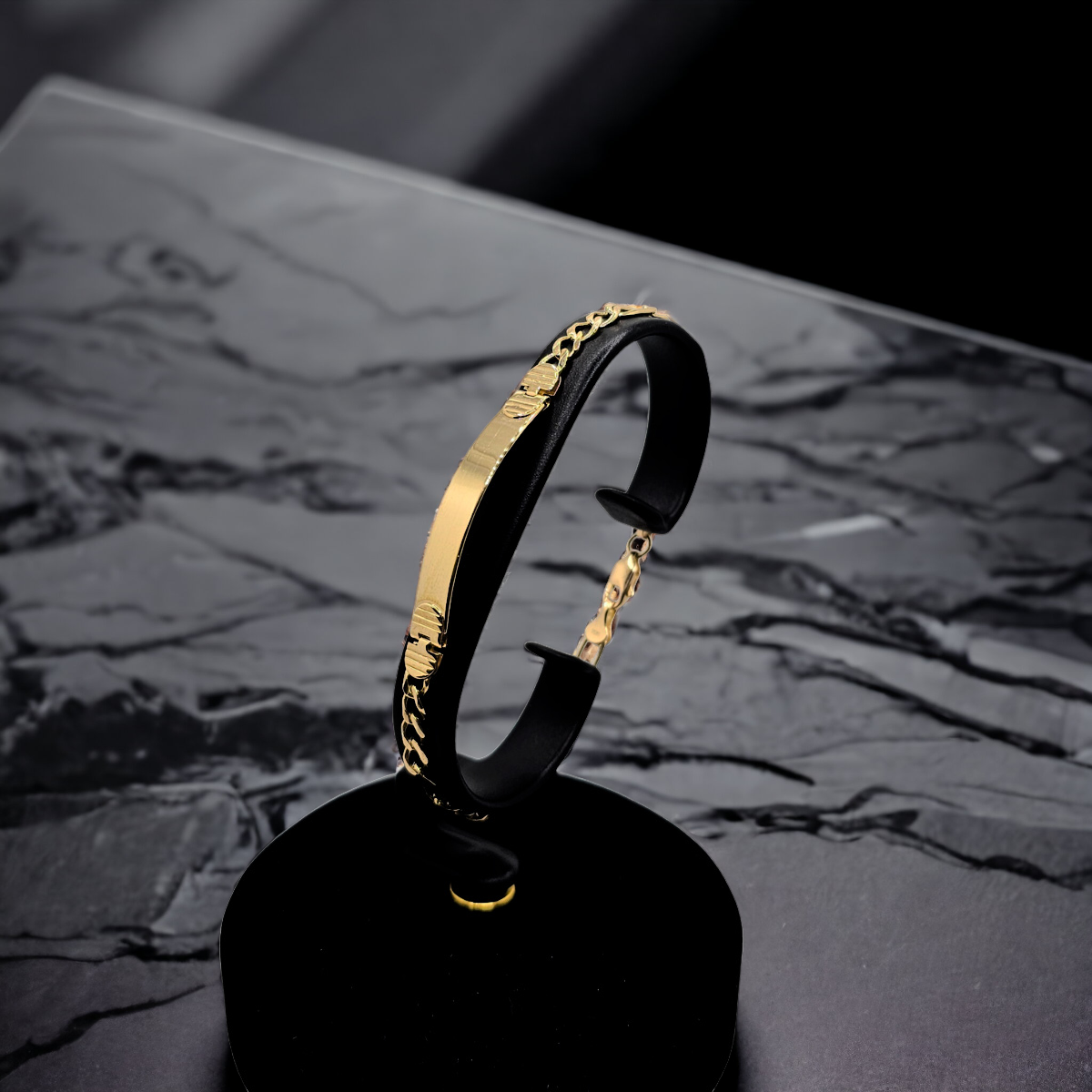 Esclava de oro 10k con placa hombre tejido figaro