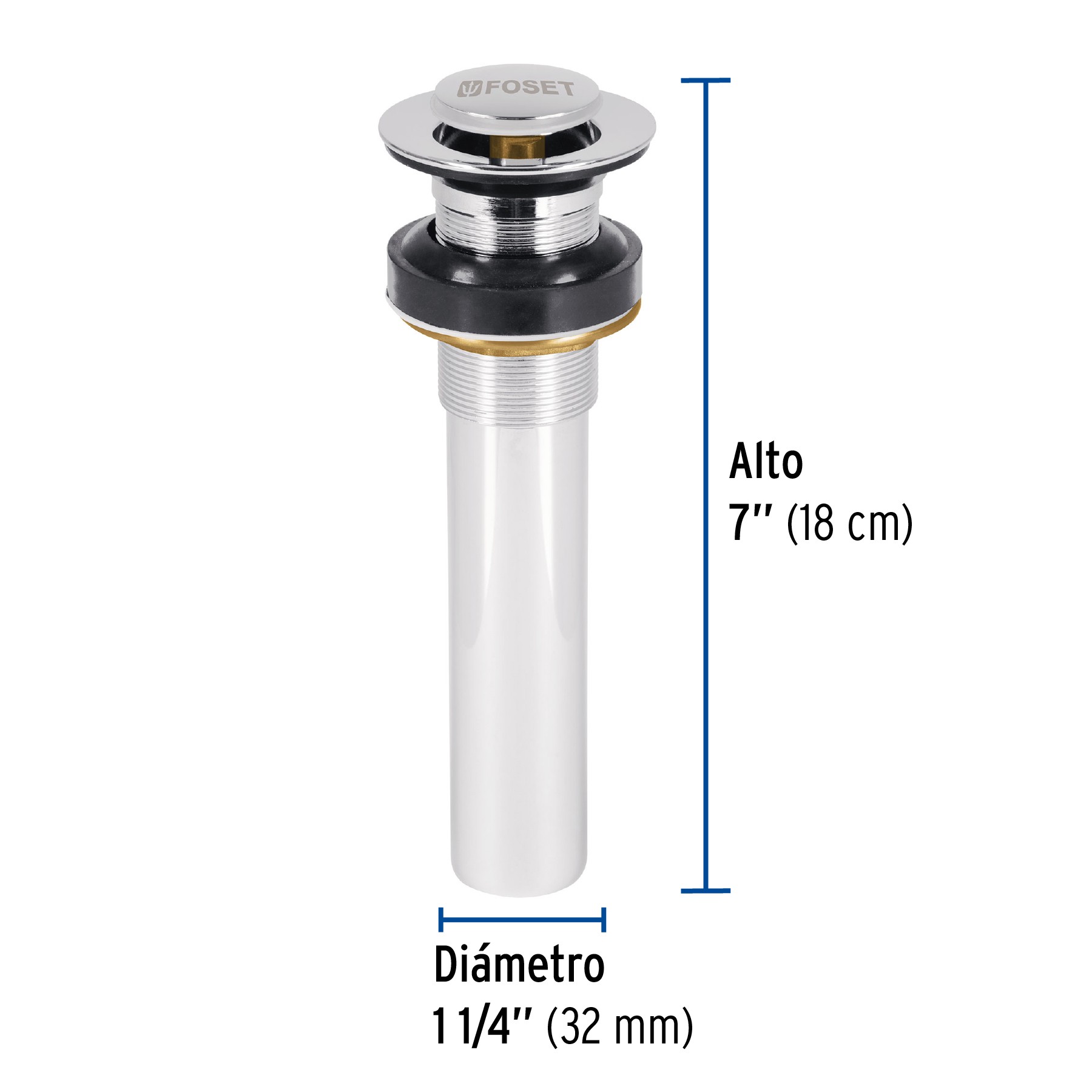 CONTRA P/LAVABO SIN REBOSADERO, SISTEMA PUSH, CROMO, 1-1/4" FOSET 47037