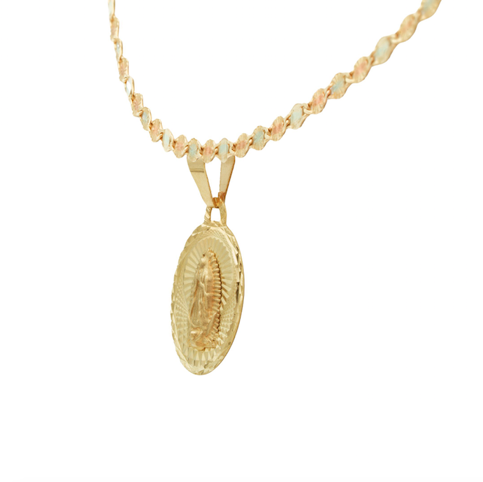 Medalla con Cadena Florentino Ideal para Bautizo o Primera Comunión Oro 10 Kilates. Oro Fino Joyería.