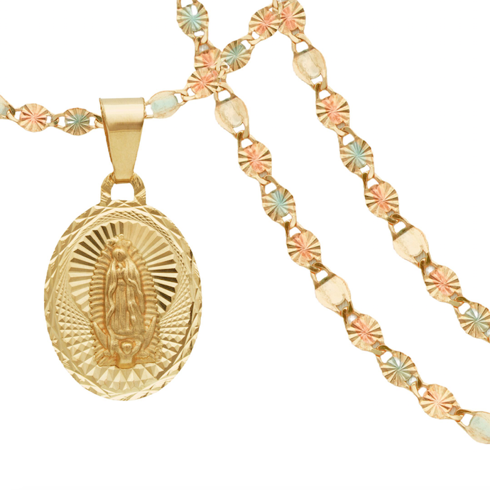 Medalla con Cadena Florentino Ideal para Bautizo o Primera Comunión Oro 10 Kilates. Oro Fino Joyería.