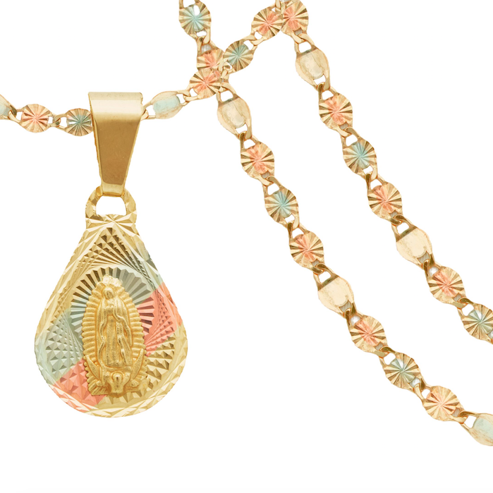 Hermosa Medalla y Cadena Bautizo o Primera Comunión Oro 10 Kilates. Oro Fino Joyería.