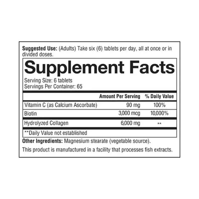 Colageno Hydrolizado 6000mg + Biotin Youtheory 390 tabletas 