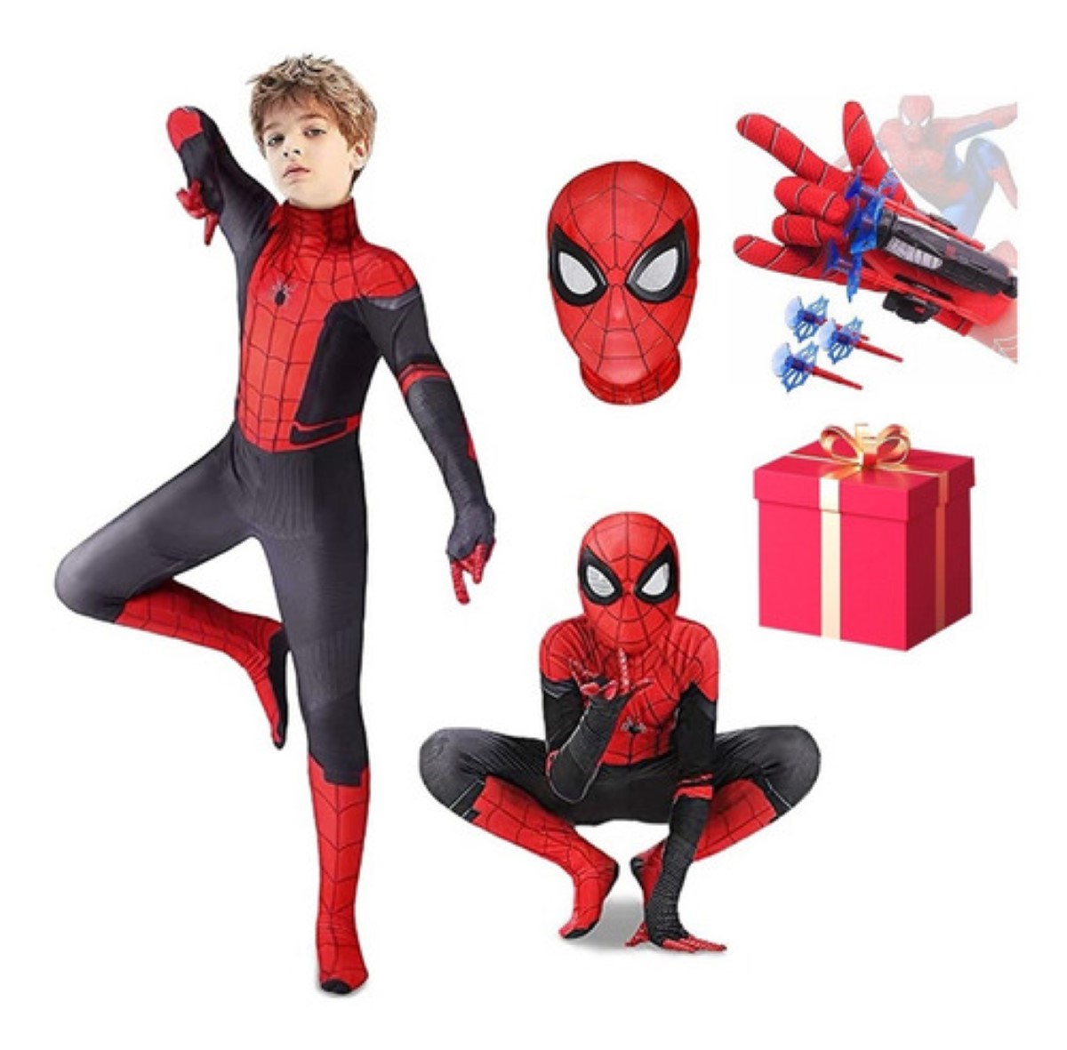 Spiderman Disfraz Niño Cosplay + Lanzador De Seda Araña talla S