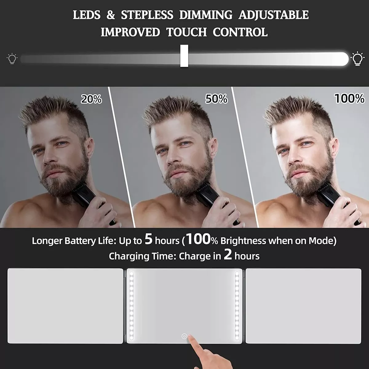 Espejo 360 Grados Luz Tríptica Espejo Para Corte Pelo Estilo