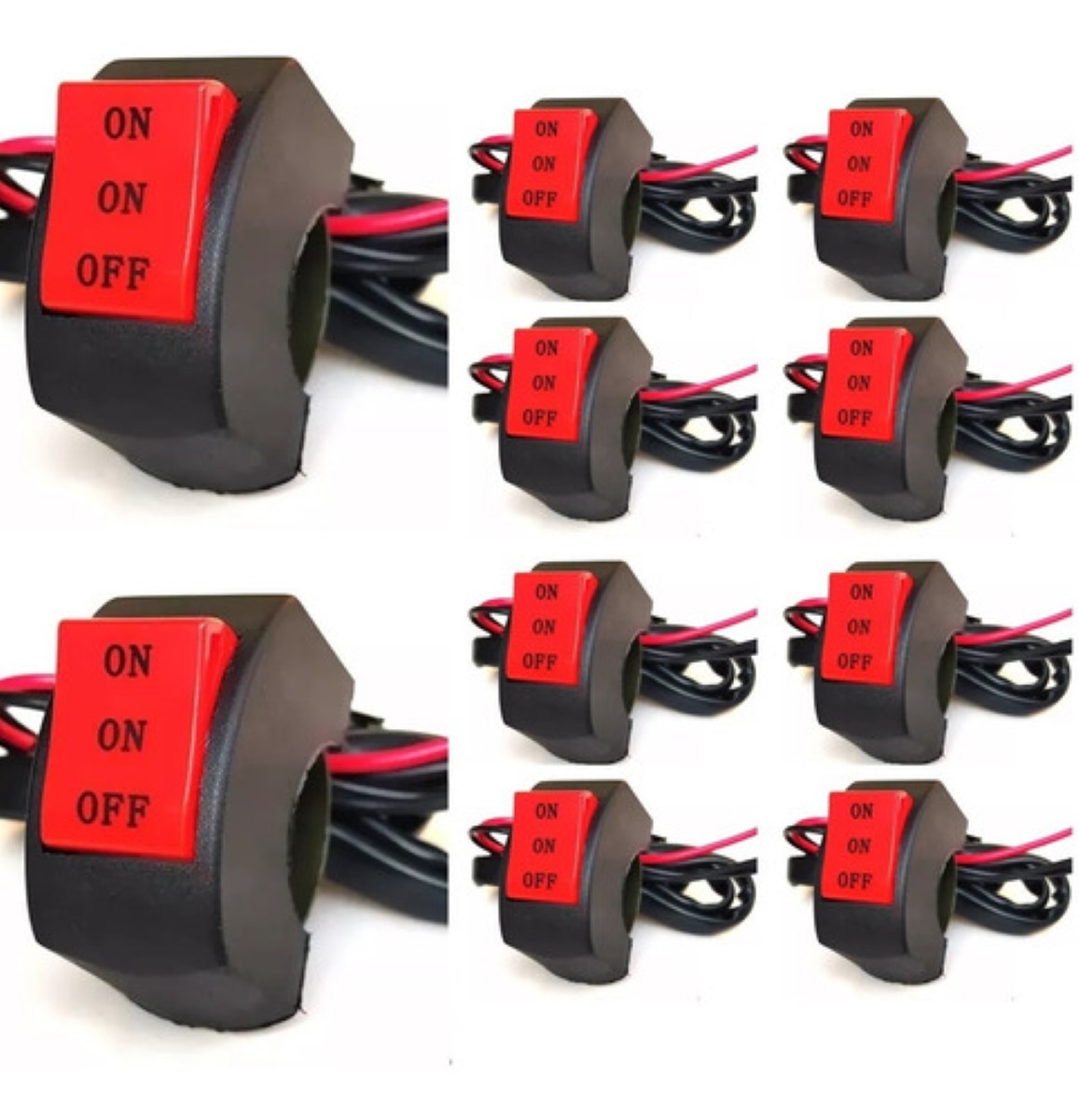 Boton Switch Universal Moto 10 Pzs On / On / Off 2 Pasos NEGRO/ROJO