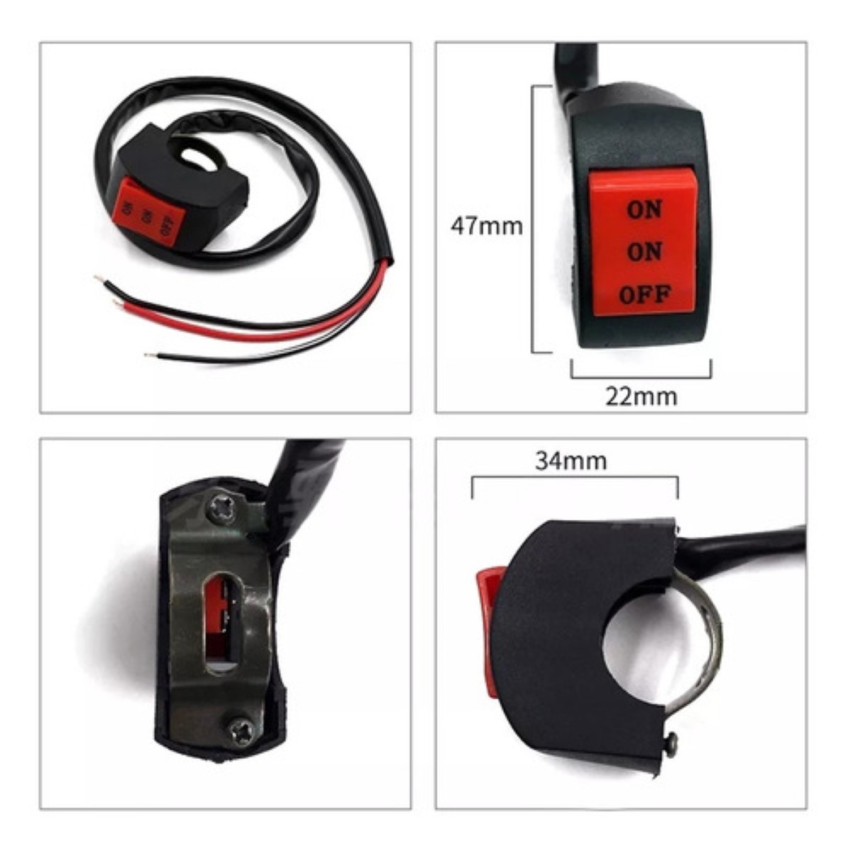 Boton Switch Universal Moto 10 Pzs On / On / Off 2 Pasos NEGRO/ROJO