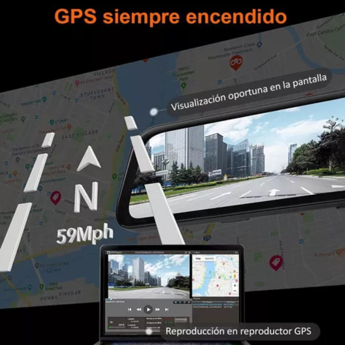 Retrovisor Con Camara Para Automovil 2160p Visión Nocturna,Tarjeta De 32 Gb