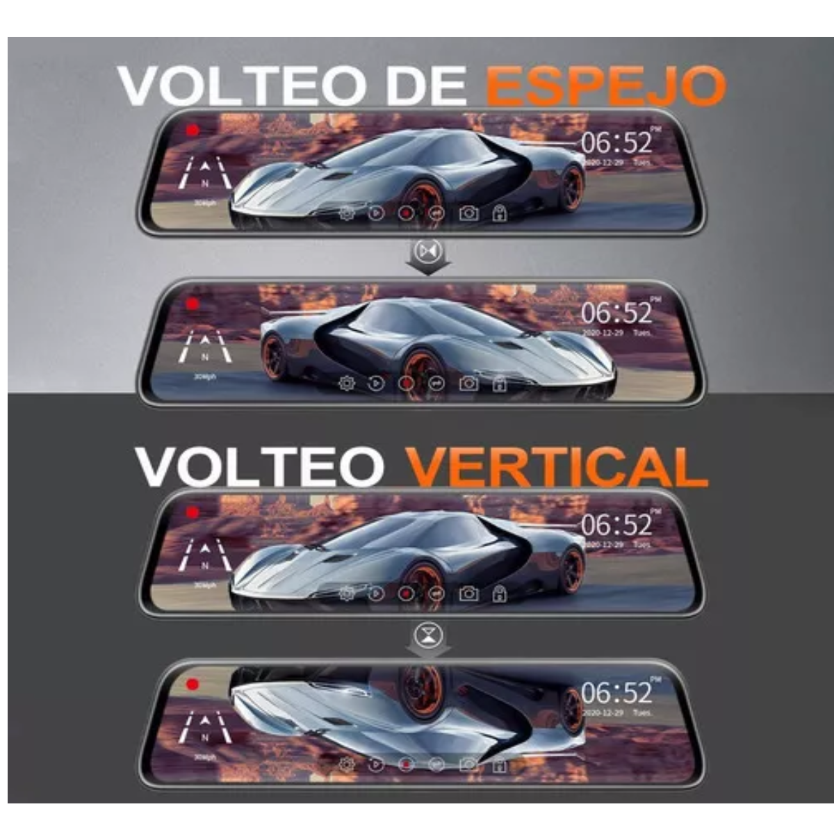 Retrovisor Con Camara Para Automovil 2160p Visión Nocturna,Tarjeta De 32 Gb