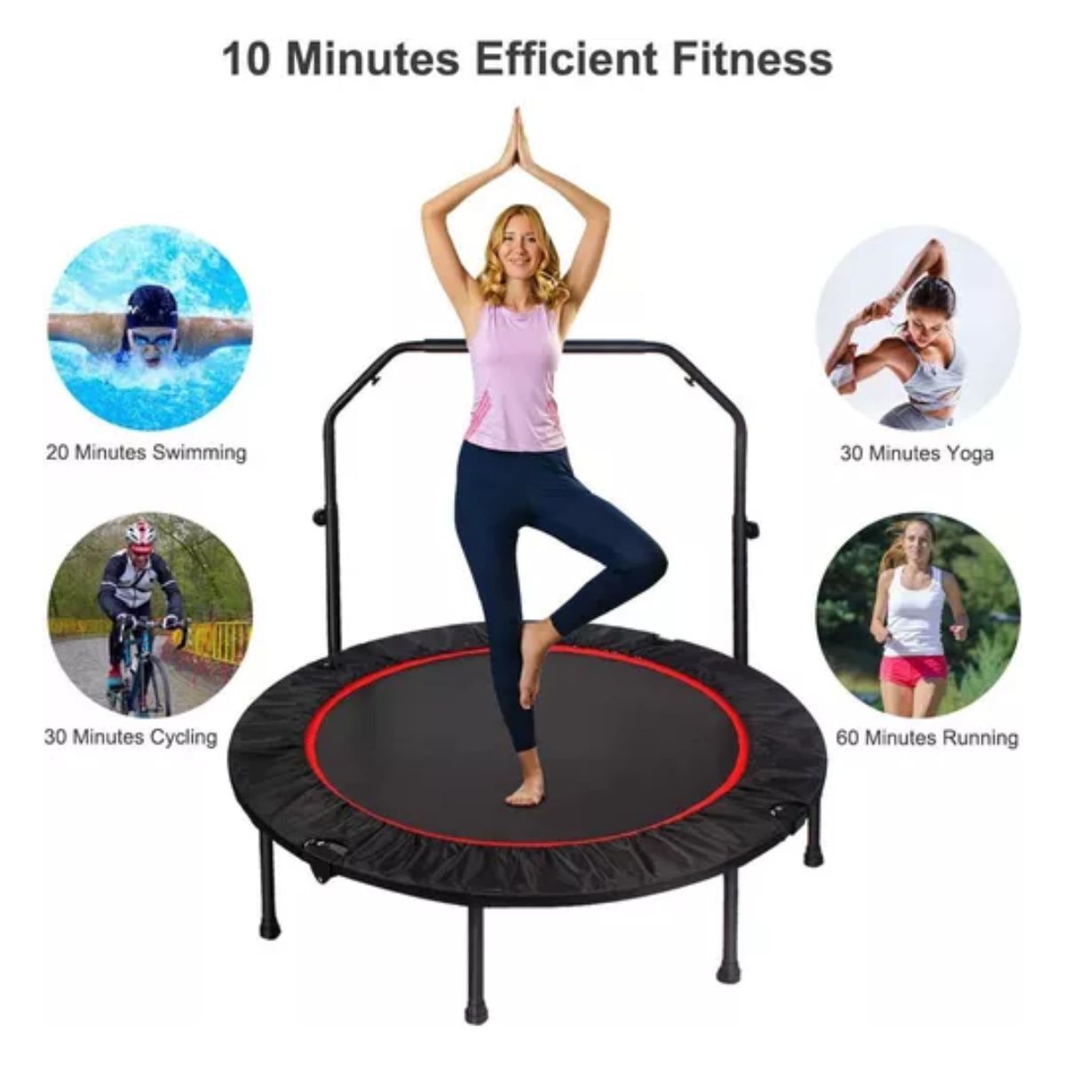 Trampolín Brincolín Aeróbicos Fitness Plegable Ajustable U negro