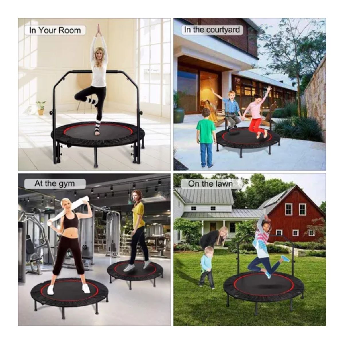 Trampolín Brincolín Aeróbicos Fitness Plegable Ajustable U negro