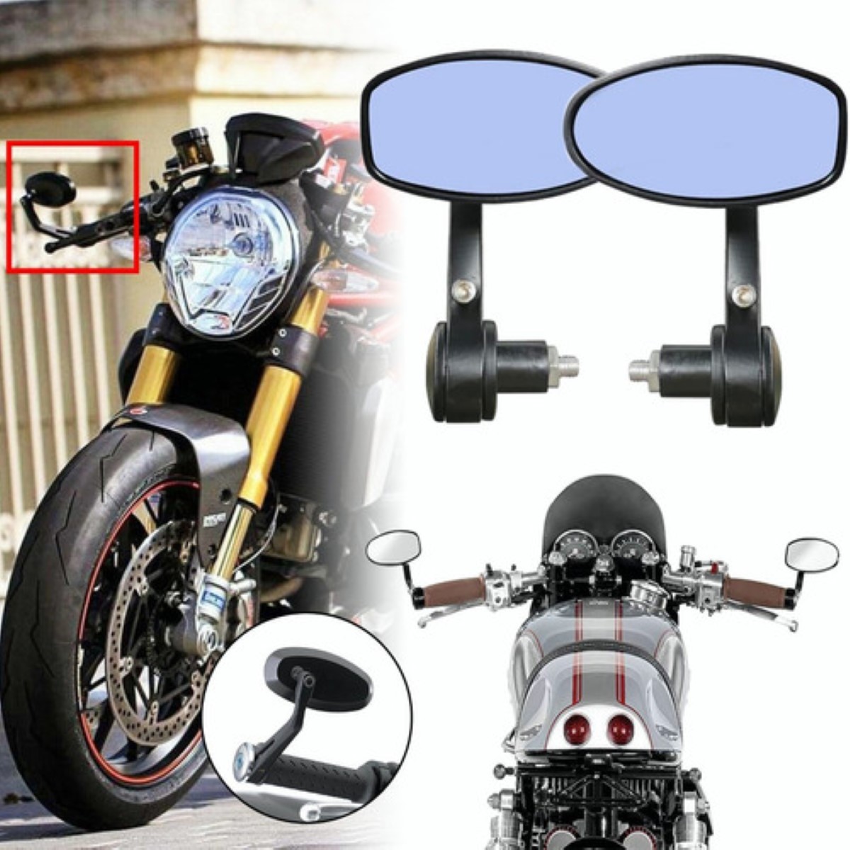 2 Piezas Espejos Moto Deportivos Para Motocicleta NEGRO